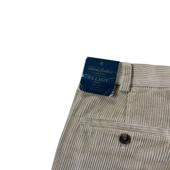 Brooks Brothers Elliot Corduroy Cuffed Pants Mens 34 x 30 Regular Fit Beige NWT